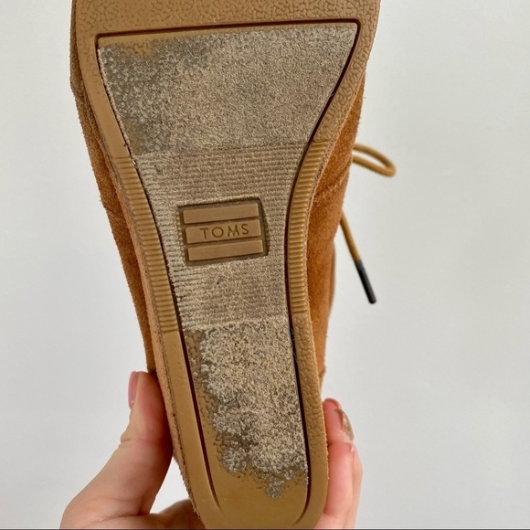 TOMS Desert Chestnut Suede Wedge Ankle Boots | Lace-Up Plaid Lined - Picture 11 of 14